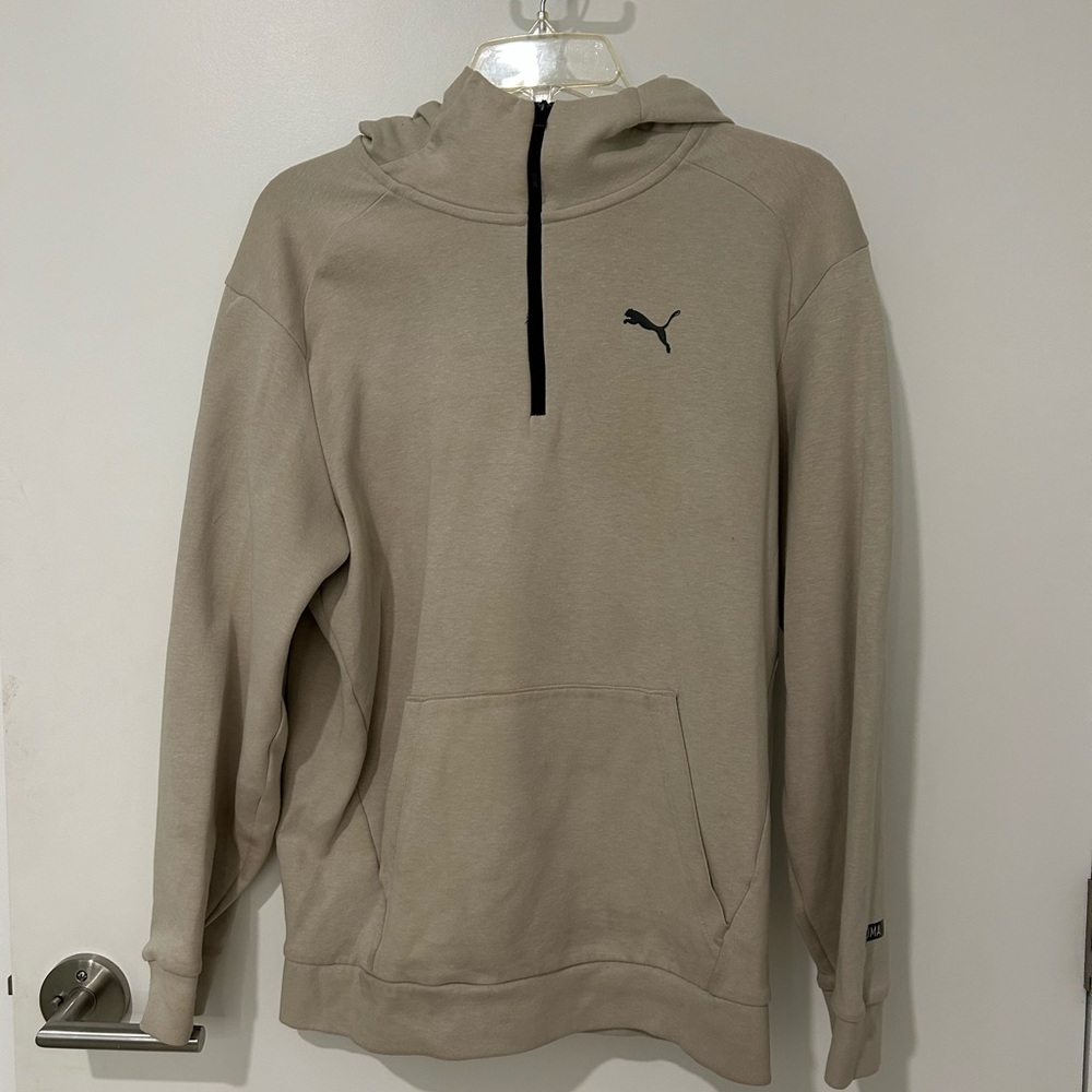 Puma Taupe Half-Zip Hoodie with Black Accents